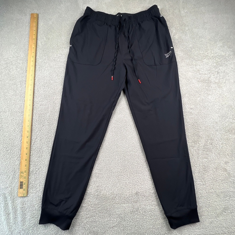 Reebok Mens Black Training Jogger Pants Large Elastic Drawstring Athleisure